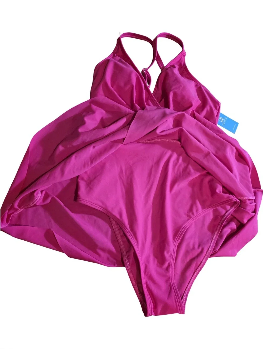 Cupshe Bright Fuchsia Bandeau Ruched Swim Dress One Piece Swimsuit Women Size S